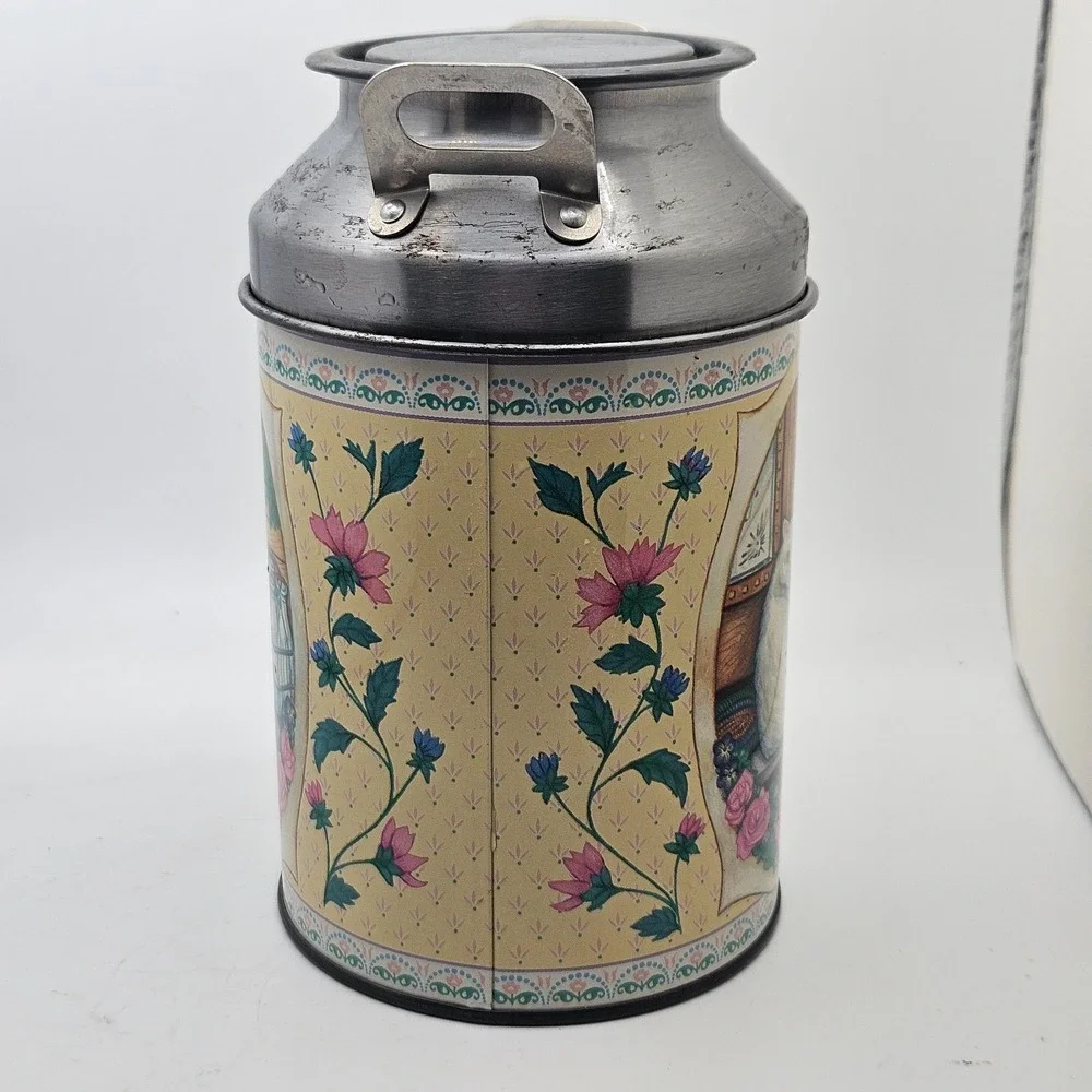 Vintage‎ Cat Milk Can Cookie Jar Tin Canister Cottagecore Farmhouse Kitty Decor